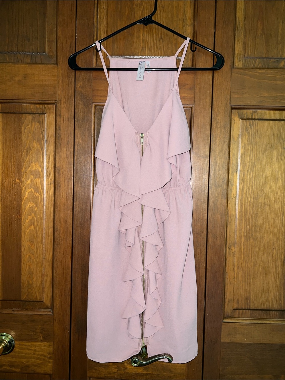 Francesca’s Collections Ruffled Front Zip Dress - Blush Pink/Lavender